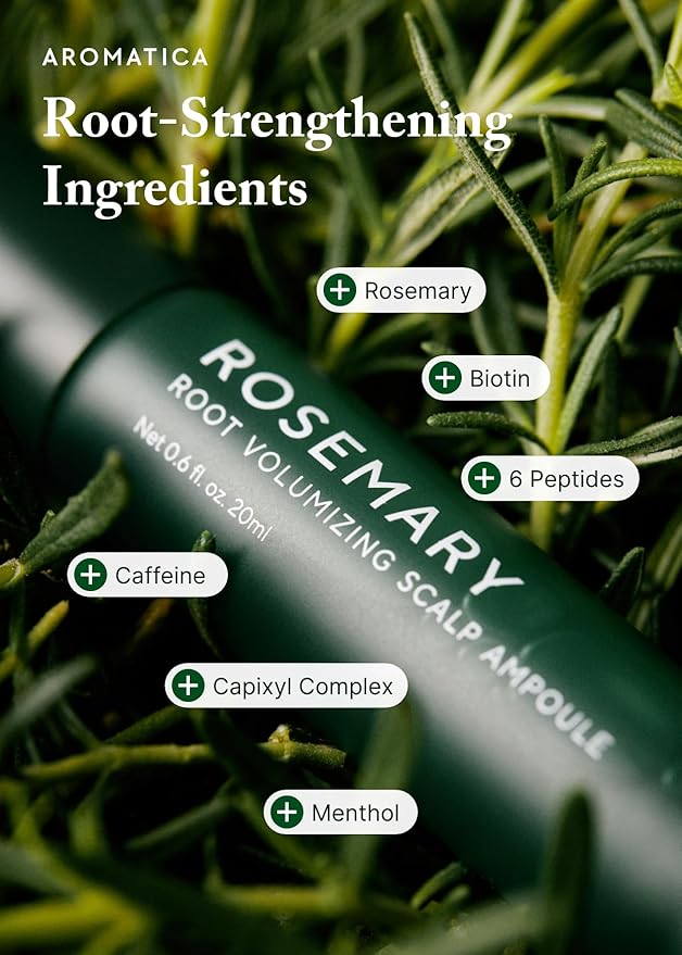 AROMATICA Rosemary Root Volumizing Scalp Serum, Hair Growth Serum Roll on, Caffeine 10,000ppm & Rosemary Essential oils 1,400 ppm, Cooling Scalp Korean hair care, Silicon/Paraben/Sulfate‑Free (0.67oz)