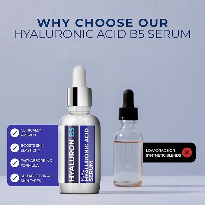 Hyaluronic Acid Serum for Face – 2.5% Hyaluronic Acid + 3% B5 - Acido Hialuronico B5 Serum for Women - Hydrating Formula for Fine Lines, Wrinkles & Anti Aging - 30ml
