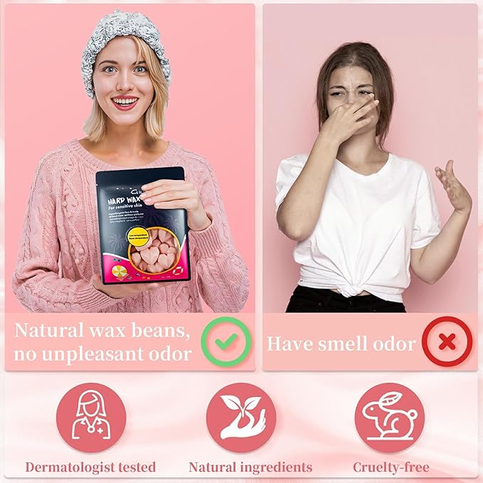 Chulan Hard Wax Beads, 900g Unscented Hypoallergenic Waxing Bead for Sensitive Skin, Heart-Shape Wax Beans for Coarse Hair Removal, Body, Brazilian Waxing, Facial, Bikini, Legs, Armpits Women Pink