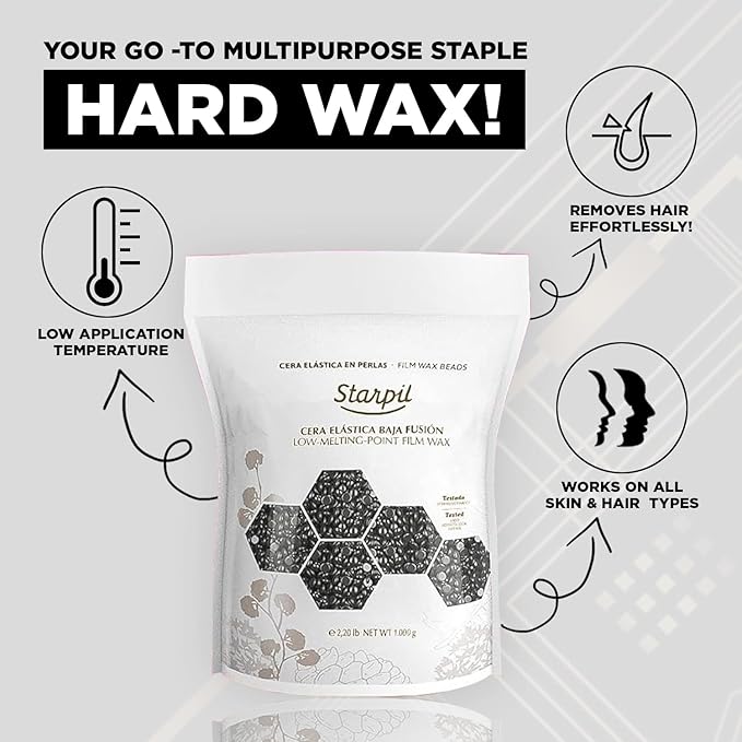 Starpil Wax 1000g / 2.2 lb Bag Black Hard Wax Beads for Hair Removal, Stripless Wax Polymer Blend, Low Temperature Film Wax Beans for Face, Body, Bikini, Brazilian, Legs, Underarm, Back, Chest.