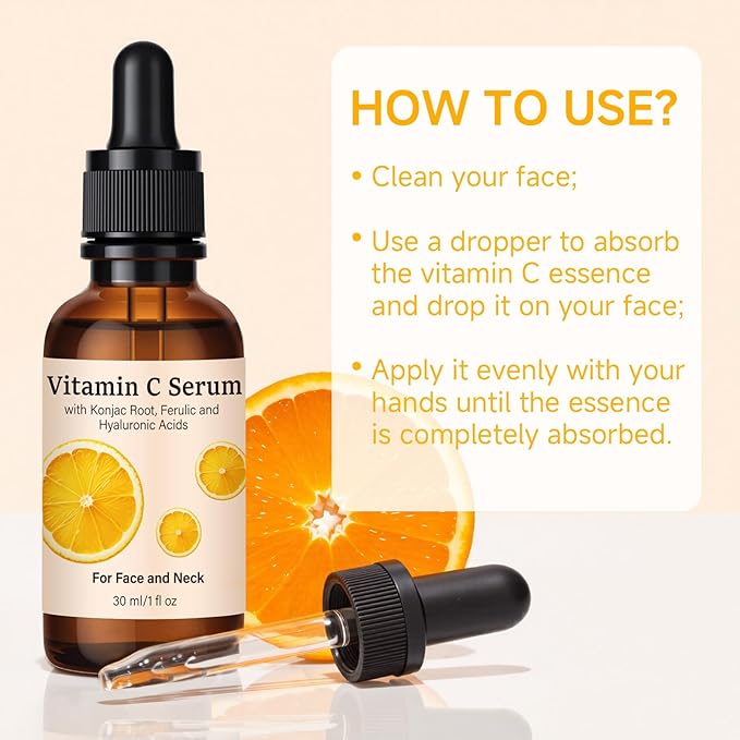 Vitamin C Serum, Hyaluronic Acid Serum for Face, 2 Packs All-In-One Hydrating Rich in Ferulic & Vitamin E for All Skin Type Facial Skincare Smooths Fine Lines for Neck Face