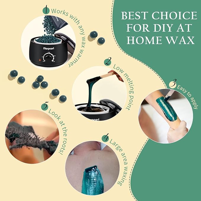 Maxpearl Hard Wax Beads, 300g Hair Removal Wax Beans for Brazilian Bikini, Face, Eyebrows, Underarms, Arms, Chest, Back, Legs, Pack of 3