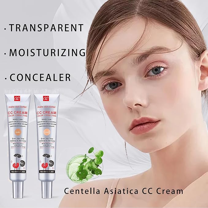 Color Correcting CC Cream with SPF 25, Coverage Lightweight Foundation, Invisible Pores,Rich In Centella Asiatic,Hydrating Serum,Refine Skin Texture, Avoid Sun Damage (LIGHT, LIGHT)