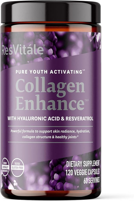 ResVitale Collagen Enhance - Beauty Supplement with Hyaluronic Acid & Resveratrol - 120 Capsules