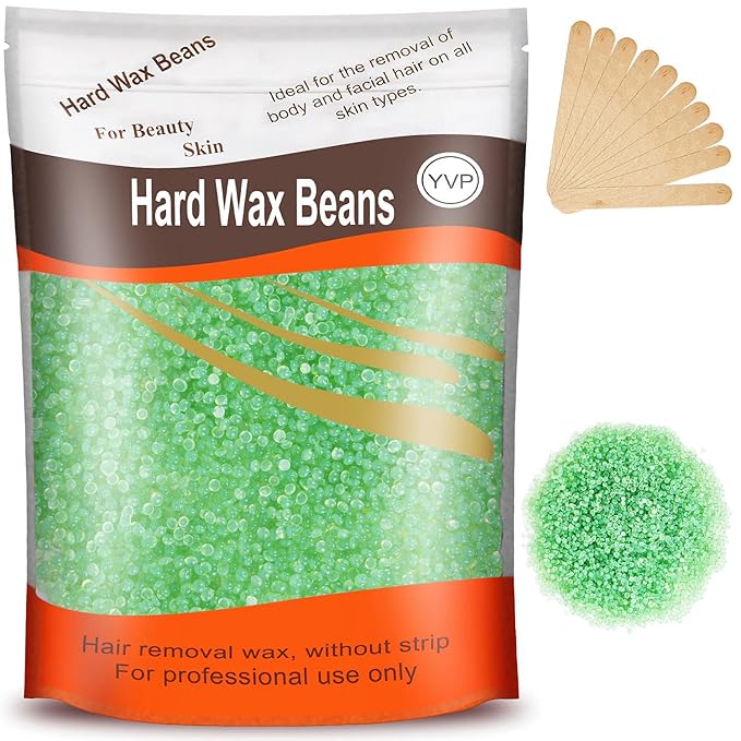 Hard Wax Beads for Brazilian Waxing, At Home Pearl Wax for Bikini, Face, Eyebrow, Legs - 300g (10 Oz) with 10 Wax Spatulas (Light Green-Aloe)