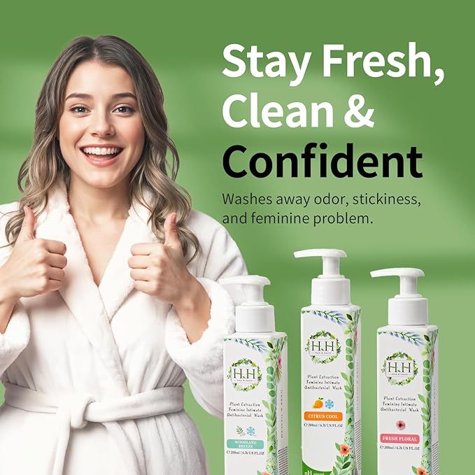 HH Herb & Health Feminine Wash for Women, pH3.6 Lactobacillus Cleanser with Botanical Extracts, Hydrating & Cooling Intimate Care for Odor Dryness and Itch, Sensitive Skin Safe, Fresh Floral Scent