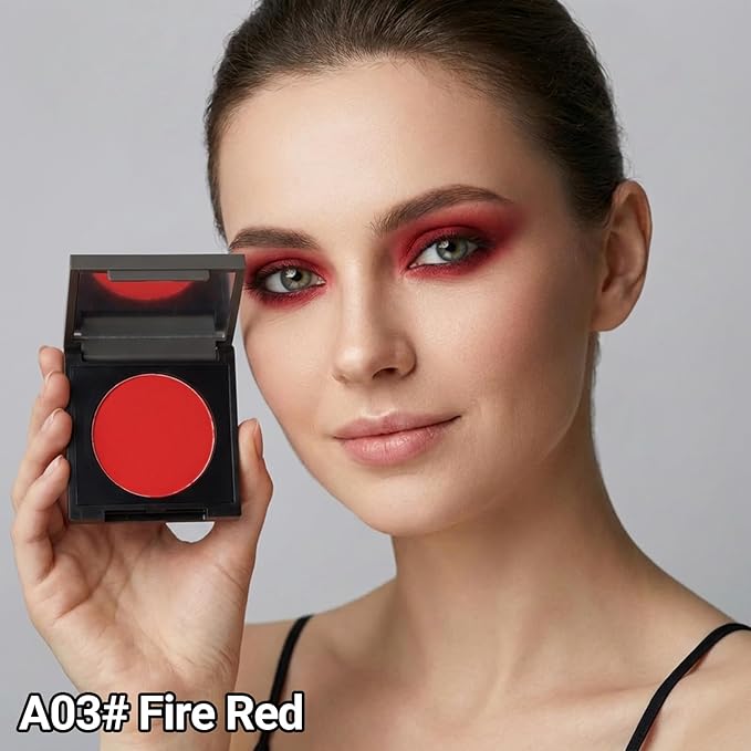 Erinde Bright Red Single Eyeshadow Makeup with Mirror, High Pigment Matte Eye Shadow, Lightweight Blendable Waterproof Eye Shadow Palette Sombra Para Ojos, A03 Fire Red