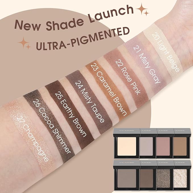 UCANBE Champagne Shimmer Single Eyeshadow – Long-Lasting High-Pigment Metallic Glitter Eye Shadow – Soft Smooth Texture, Buildable & Blendable for Daily Makeup, Glam Looks & Highlighting