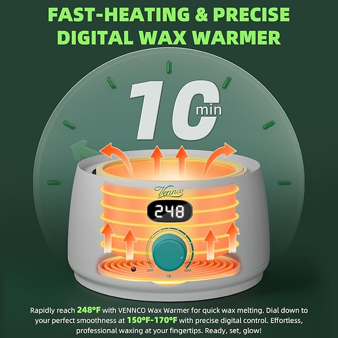 Waxing Kit for Women Men - Premium Digital Wax Melt Warmer Kit for Sensitive Skin Coarse Hair Removal - 14oz Hard Wax Beads & Silicone Liner - for Bikini Brazilian Body Face Leg - Home Wax Kit