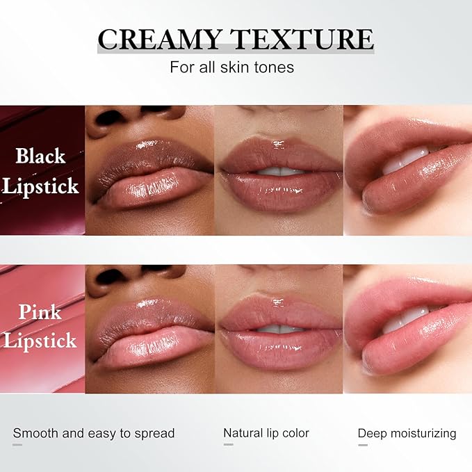 Honey Tinted Lip Balm 2 Colors, Hydrating Sheer Formula Black Pink Lipstick, High Shine Lip Tint Makeup Soften Lip Care Balm Combo for Repairing Dry Lips Lightweight Natural Glossy Finish