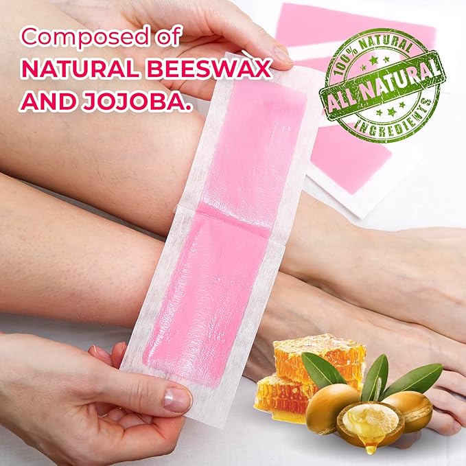 Wax Strips: 64 Waxing Strips - Hair Removal Wax - Brazilian Waxing - Waxing Kit for Women - Body Legs Arms Chest Bikini Back - Wax Kit At Home for Hair Removal - 4 Calming Oil Wipes - 2 sizes