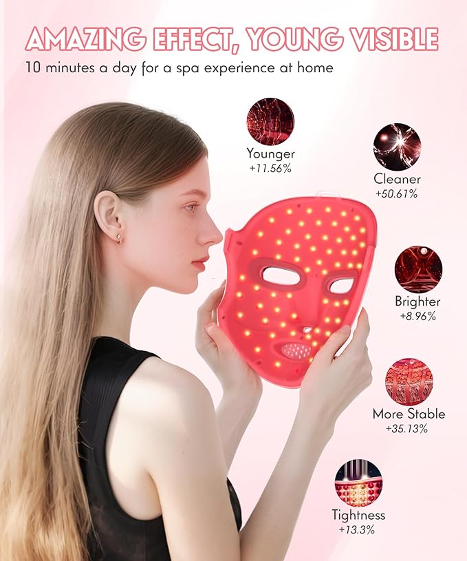 Yahi Red Light Therapy for Face and Neck, Rechargeable and Ergonomic Design for Home & Travel, Cordless Face Mask Light Therapy, White