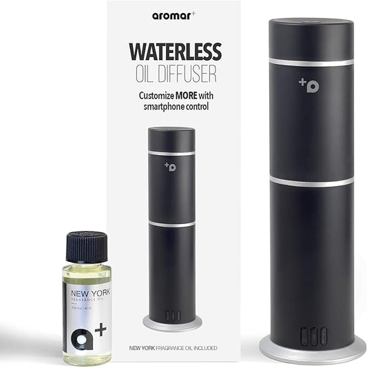 AROMAR Smart Waterless Oil Diffuser - Cold-Air Essential Scent Machine, App-Controlled, Covers 1000 Sq.Ft - Includes 'New York' Scent - Perfect for Home, Office, & Business use - Black