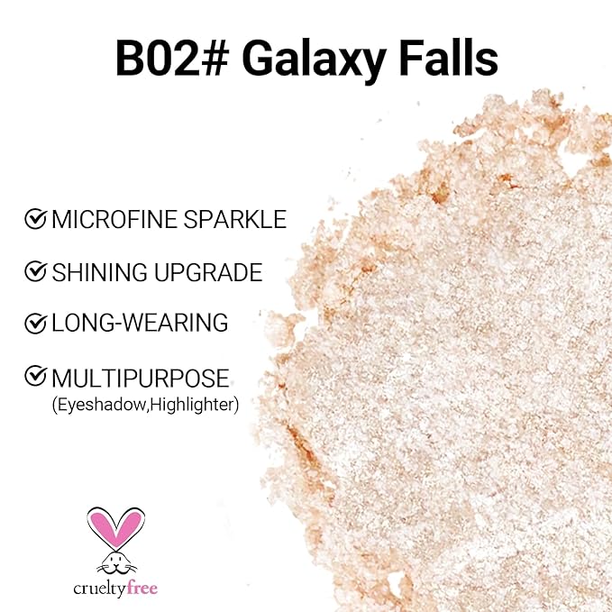 Erinde Glitter Shimmer Sparkle Eye Shadow Palette Makeup, Pearl White Silver Glitter Shimmer Metallic Holographic Iridescent Cream Iridescent Single Monochrome Eyeshadow Makeup, 02 Galaxy Falls