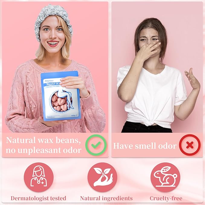 Chulan Heart Hard Wax Beads for Sensitive Skin, 400g Hypoallergenic Unscented Waxing Bead for Coarse Hair Removal, Stripless Wax Beans Pearl for Body, Brazilian, Bikini, Legs, Armpits Women Home Salon