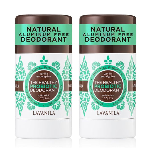 Lavanila Vanilla Eucalyptus Aluminum Free Deodorant 2-Pack (2 Oz Each) - Solid Stick Deodorant for Men and Women, Natural Vegan Formula, Made In USA