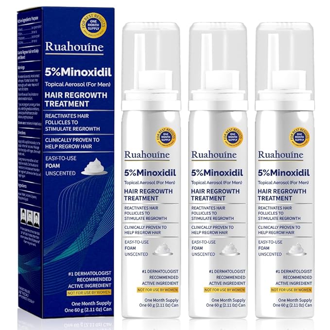 5% Minoxidil Foam for Hair Regrowth, Topical Hair Loss Treatment for Men to Regrow Fuller, Thicker Hair, Rosemary Minoxidil Topical Aerosol, 3-Month Supply, 3 x 2.11 oz