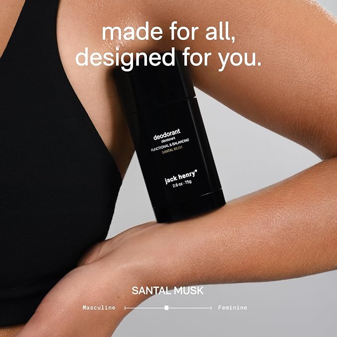 Jack Henry Natural Deodorant for Men & Women, Santal Musk Scent, Aluminum Free Deodorant with Shea Butter, Probiotics, Vegan Plant Based, Long Lasting, Baking Soda Free with Coconut MCT, 2.65 oz