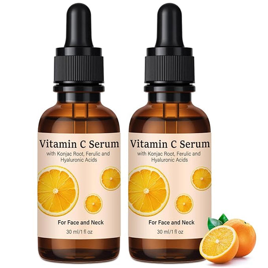 Vitamin C Serum, Hyaluronic Acid Serum for Face, 2 Packs All-In-One Hydrating Rich in Ferulic & Vitamin E for All Skin Type Facial Skincare Smooths Fine Lines for Neck Face