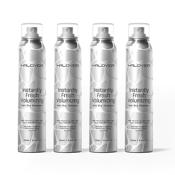 HALOVIDA Dry Shampoo for Women, Travel Size Dry Shampoo Spray for Dark Hair Leaves No White Residue, Absorb Oils, Volumizing & Refresh Hair for 72 Hours, 5.07 Fl Oz (Pack of 4)