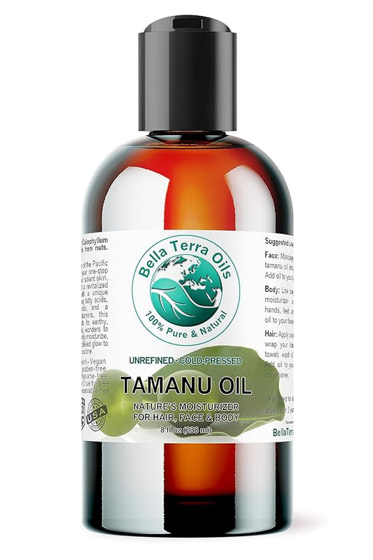 Bella Terra Oils - Organic Tamanu Oil 8 oz - Dive into Nutritional Excellence, Bursting with Palmitic Acid, Elevate Skin Care Regimen, Cold-Pressed Essence