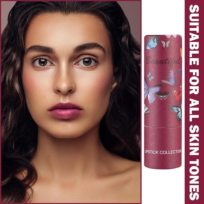 Matte Nude Lipstick Silky Velvet Lip Gloss Nude Lip Stain Paper Tube Lipsticks Non-Stick Cup, Waterproof Long Lasting Matte Lipstick for Women Daily Professional Lip Makeup-07 Fuchsia