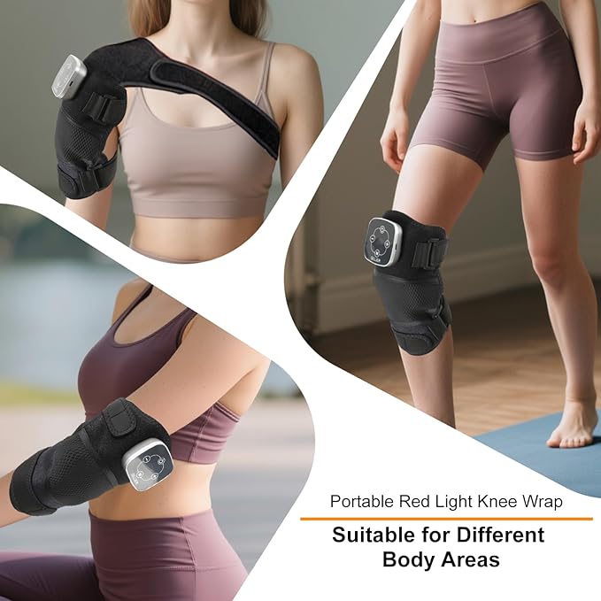Red Light Therapy & Vibration Knee Massage - 660nm&850nm Red Light Therapy Heated Device for Knee, Wireless Rechargeable Magnetic Attraction Controller, Gifts for Grandma & Grandpa, Black