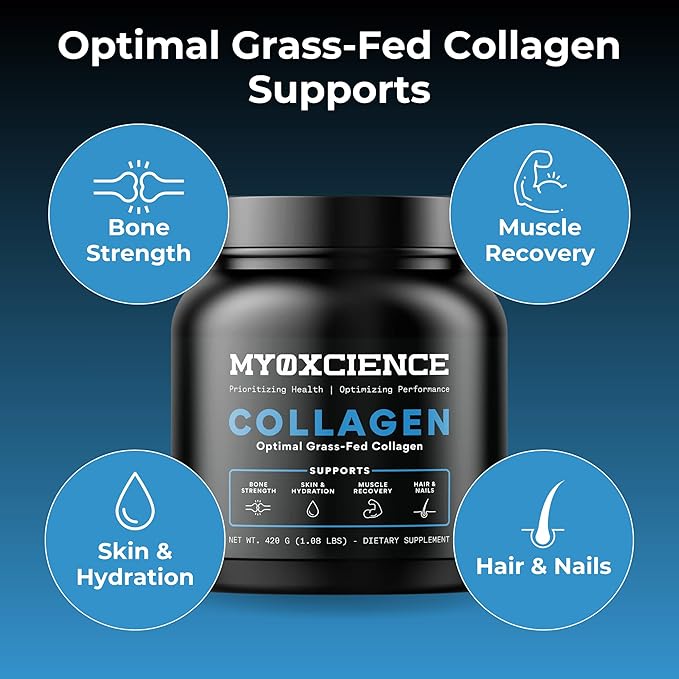 MYOXCIENCE Optimal Grass-Fed Collagen Powder | Bovine Collagen Peptides | Supports Collagen Production, Joint Health, Skin Elasticity, and More (30 Servings)