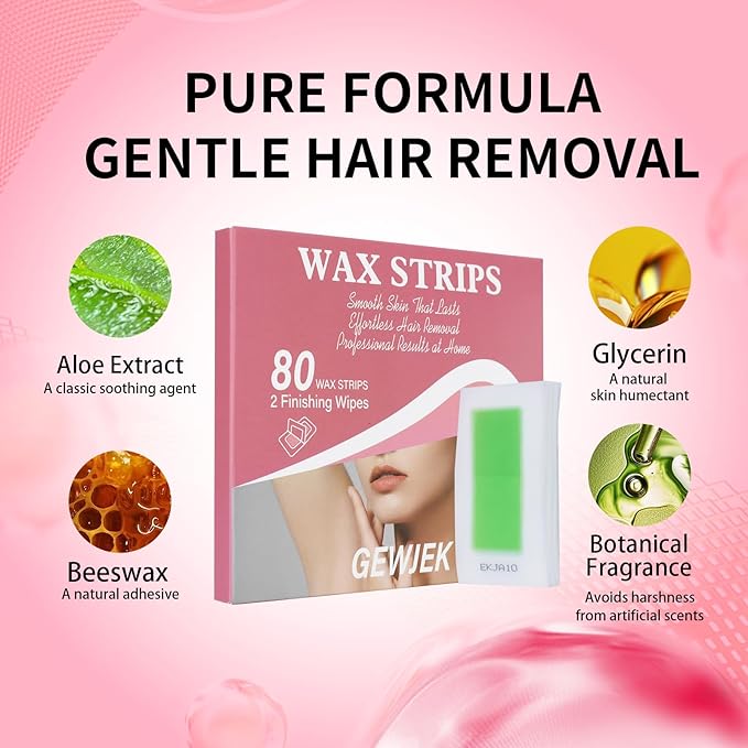 80PCS Wax Strips for Hair Removal, Waxing Kit for Women, Eyebrow Wax Strips & Facial Hair Removal, Sensitive Skin Friendly, Multi-Use on Face, Legs, Bikini Area, Long-Lasting Smoothness
