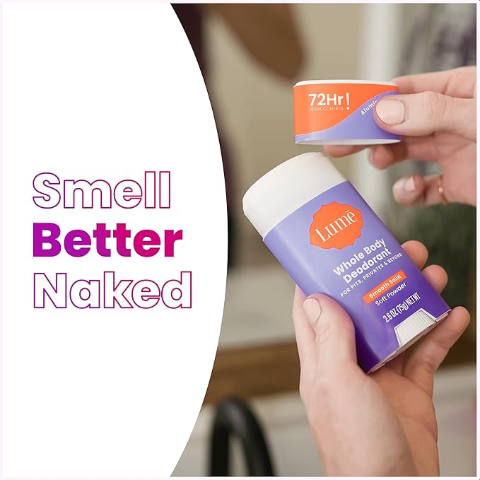 Lume Whole Body Deodorant - Smooth Solid Stick - 72 Hour Odor Control - Aluminum Free, Baking Soda Free and Skin Loving - 2.6 Ounce (Pack of 3) (Soft Powder)