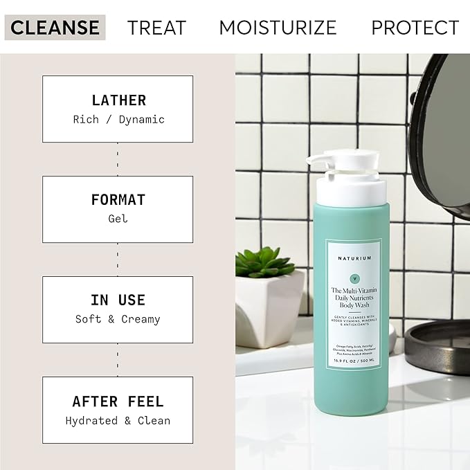 Naturium The Multi-Vitamin Daily Nutrients Body Wash, Hydrating Cleanser, 16.9 oz