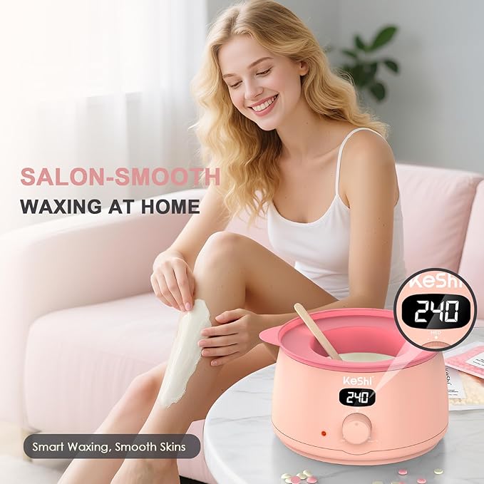 KeShi Waxing Kit for Women and Men, Digital Wax Warmer with 6 Bags Hard Wax Beads, at-Home Hair Removal Wax Kit for Full Body, Face, Eyebrow, Bikini, Legs, Brazilian & Sensitive Skin(Blush Dream)