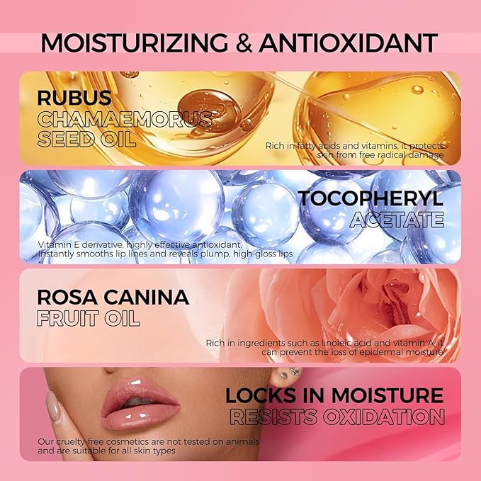 2PC Lip Oil and Metallic Glitter Pink Lipstick,Natural Lip Plumper,Fruit Flavoured Lip Oil,For Dry Lip's Moisturizing Hydrating,Vegan & Cruelty-free (04 Medusa+15)