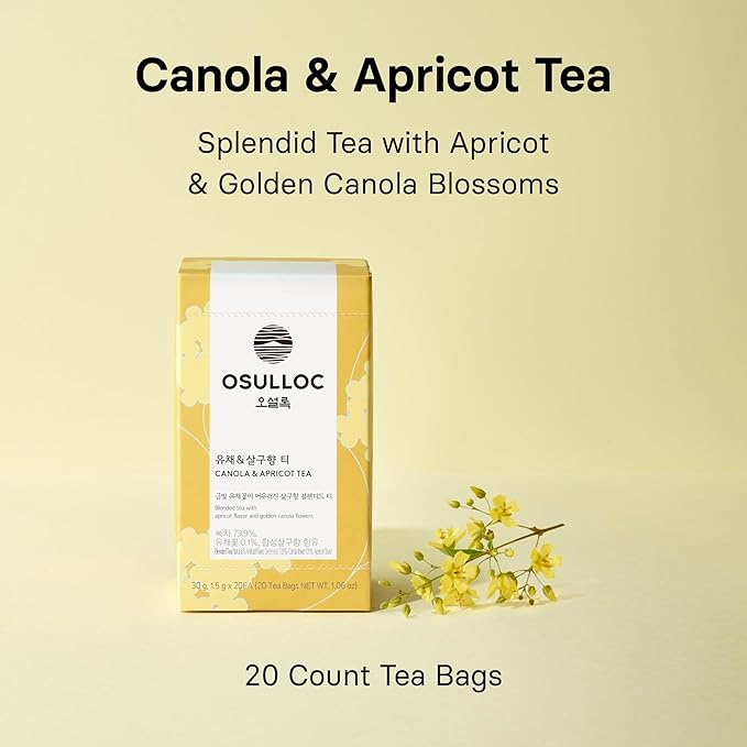 OSULLOC Canola & Apricot Tea (Aromatic Canola flower & Apricot), Premium Blended Tea from Jeju, Tea Bag Series 20 count