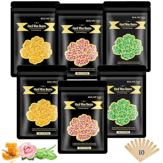 Wax Beads for Hair Removal – 6 Packs, 21oz – Gentle, Effective Hard Waxing Beads for Smooth Skin Bikini, Eyebrow, Face, Legs, Full Body Waxing