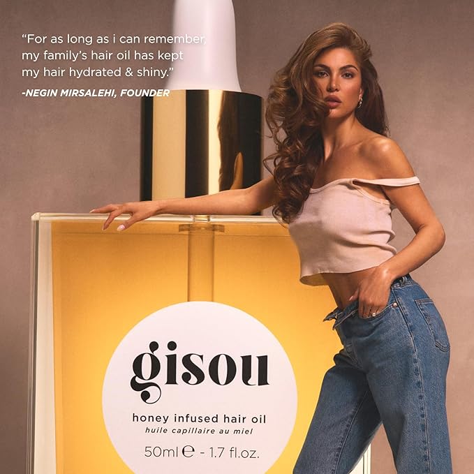 Gisou Honey Infused Hair Oil Mini, Hydrating & Frizz Control Treatment with Mirsalehi Honey & Botanical Oils, Shine & Heat Protectant for All Hair Type, 20ml