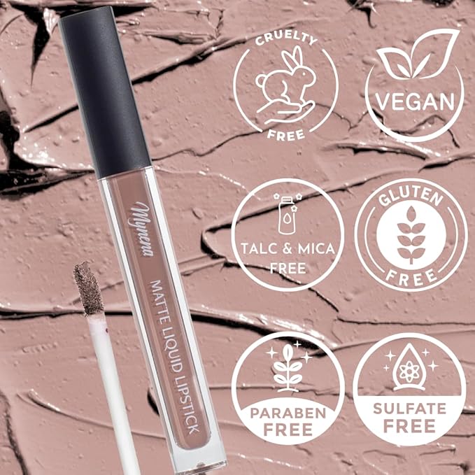 Mynena Nude Long Lasting Lipstick for Women Waterproof & Transfer-Proof | Hydrating with Shea Butter | Bold Pigment Matte Color Lip Stain | Talc-Free & Vegan Product that Performs | Sandy