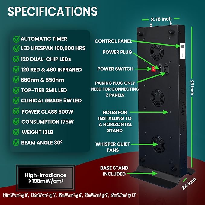Red Light Therapy Device for Full Body & Face, 660nm & 850nm, Near Infrared Dual-Chip Clinical Grade LED Panel for Smooth Skin, Weight & Pain Management and Overall Wellness (600-Watts 120-LED)