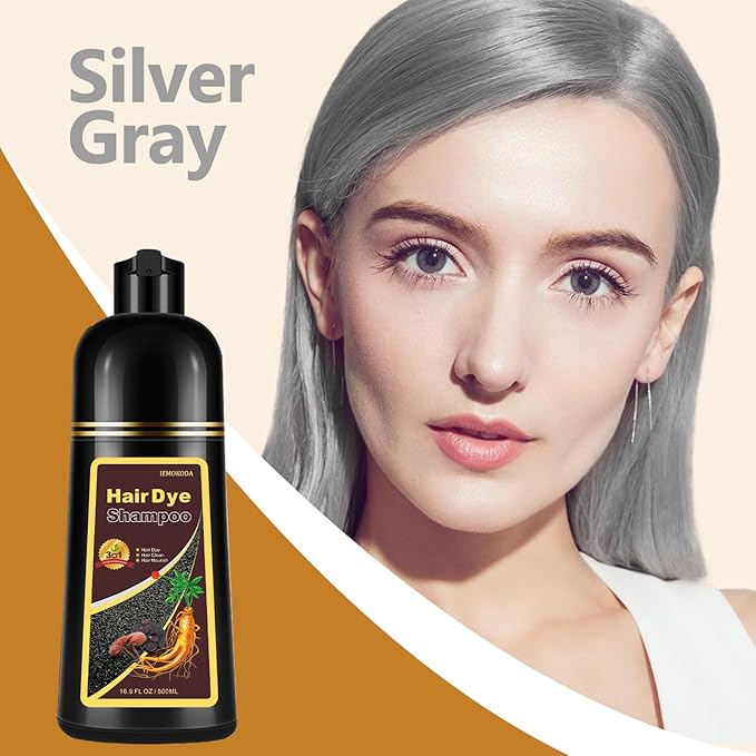 Natural Silver Gray Hair Dye Shampoo for Women & Men - 3 IN 1 Silver Hair Dye, Instant Shampoo Color Hair Dye for Long Lasting Color, 16.9 Fl Oz (Silver Gray)