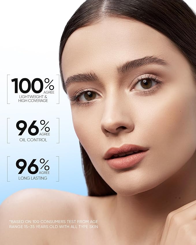 Velvet Matte Cushion Foundation Blue Ultra Cover Powder Foundation, 12h Oil-Control, Lightweight, Long-Lasting, Waterproof Korean Cushion Makeup(#03 Petal)