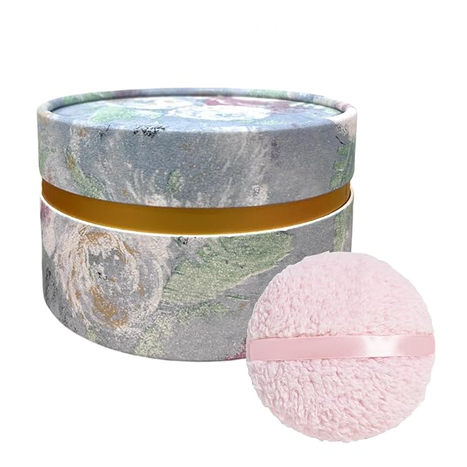 Powder Puff, Large 6'' Body Powder Puff for Dusting Powder, Women Powder Puff with Storage Container for Bath, Body Powder Applicator and Oversize Powder Puffs (Ocean Blue)