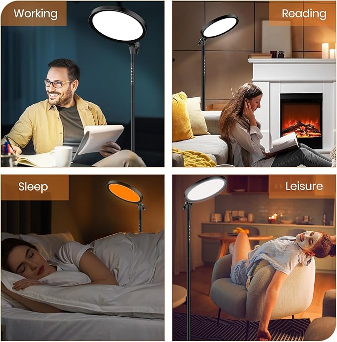 Light Therapy Lamp,12000 Lux UV-Free Sun Lamp Full Spectrum Sunlight Lamp with 12" Panel/71 High/4 Color Temperature/5 Brightness/Remote Control, 2 in 1 Retractable Floor Light Therapy Lamp