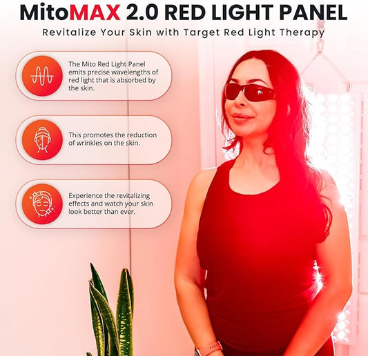 Mito Red Light – MitoMAX 2.0 Red Light Panel – Red Light Therapy for Face and Neck – Red Light & Near Infrared Red Light Therapy – at-Home Red Light Therapy for Body