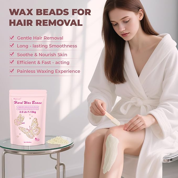 Wax Beads, 2.5 lb/40 oz Hard Wax Beads for Sensitive Skin Brazilian, Bikini, Eyebrow,Body,Legs Waxing, Painless Refill Hard Wax for Hair Removal with 20 Sticks（Coconut）