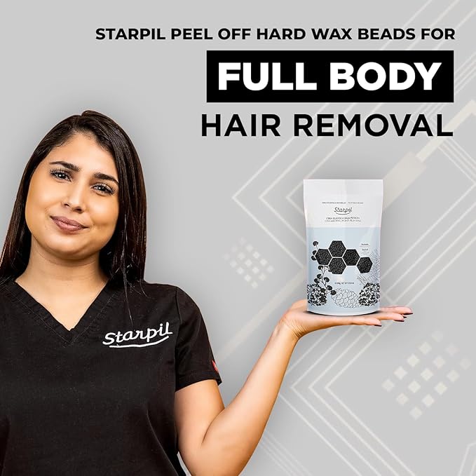 Starpil Wax 500g / 1.1 lb Bag Black Hard Wax Beads for Hair Removal, Stripless Wax Polymer Blend, Low Temperature Film Wax Beans for Face, Body, Bikini, Brazilian, Legs, Underarm, Back, Chest.