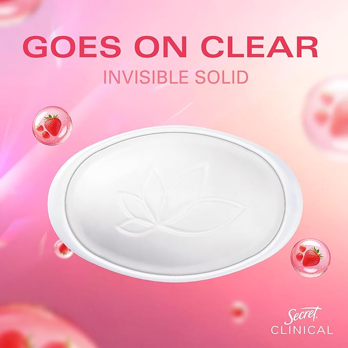 Secret Clinical Strength Antiperspirant Deodorant for Women, 3X Stress Protection, 72hr Sweat & Odor Protection, Pro-Hyaluronic Acid, Invisible Solid, Strawberry Summer Fizz Scent, 1.6 oz