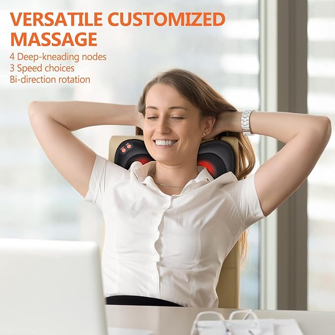 Brelley Neck and Back Massager with Heat Electric Shiatsu Deep Tissue Kneading Massage for Neck, Back, Shoulders, and Legs Gift for Men Women, Christmas, Mother's Day & Father's Day