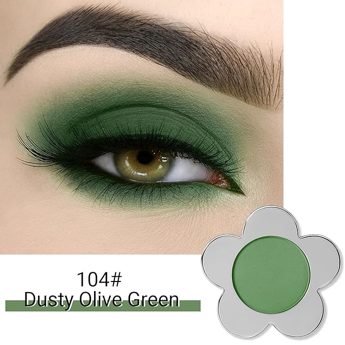 Erinde Olive Green Matte Eyeshadow Palette, Velvet Eye Shadow Compact Powder Primer Base Makeup, Long-Lasting Eye Makeup, Ultra-Blendable, Pigmented Color, Vegan Formula, 104 Dusty Olive Green