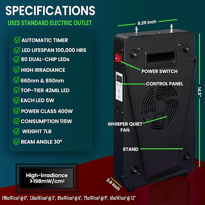 Red Light Therapy Device for Full Body & Face, 660nm & 850nm, Near Infrared Dual-Chip Clinical Grade LED Panel for Beautiful Skin, Weight & Pain Management and Overall Wellness (400-Watts 80-LED)