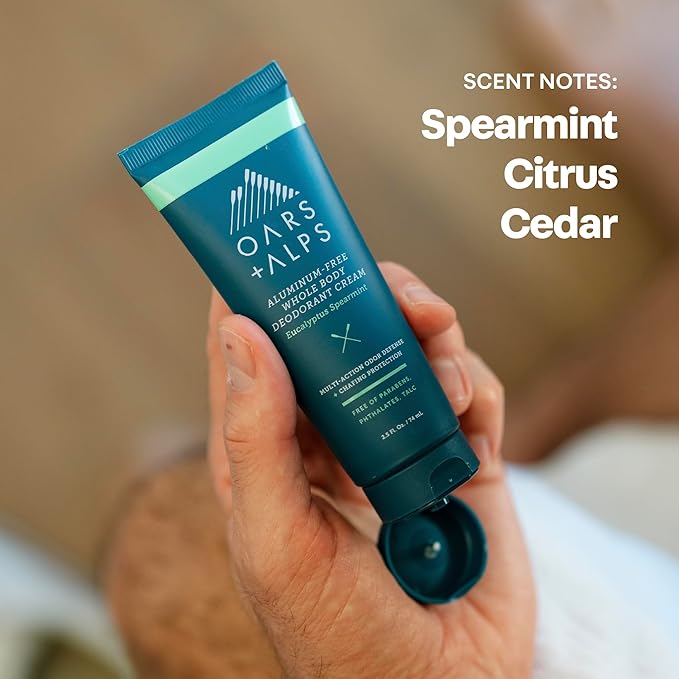 Oars + Alps Whole Body Deodorant for Men & Women, Aluminum Free & Deodorant with Spearmint, Citrus, Cedar, Multi-Action Odor Defense, Long Lasting, Anti-Chafe, Eucalyptus Spearmint, 2.5oz